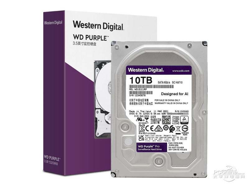 西部数据紫盘Pro 10TB 256M SATA 硬盘(WD101EJRP) 主图