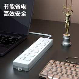 得力工具 得力（deli） 新國(guó)標(biāo)分控插座/插排/插線板/排插/接線板 兒童保護(hù)門 6位獨(dú)立開關(guān) 全長(zhǎng)2米 3980(02)