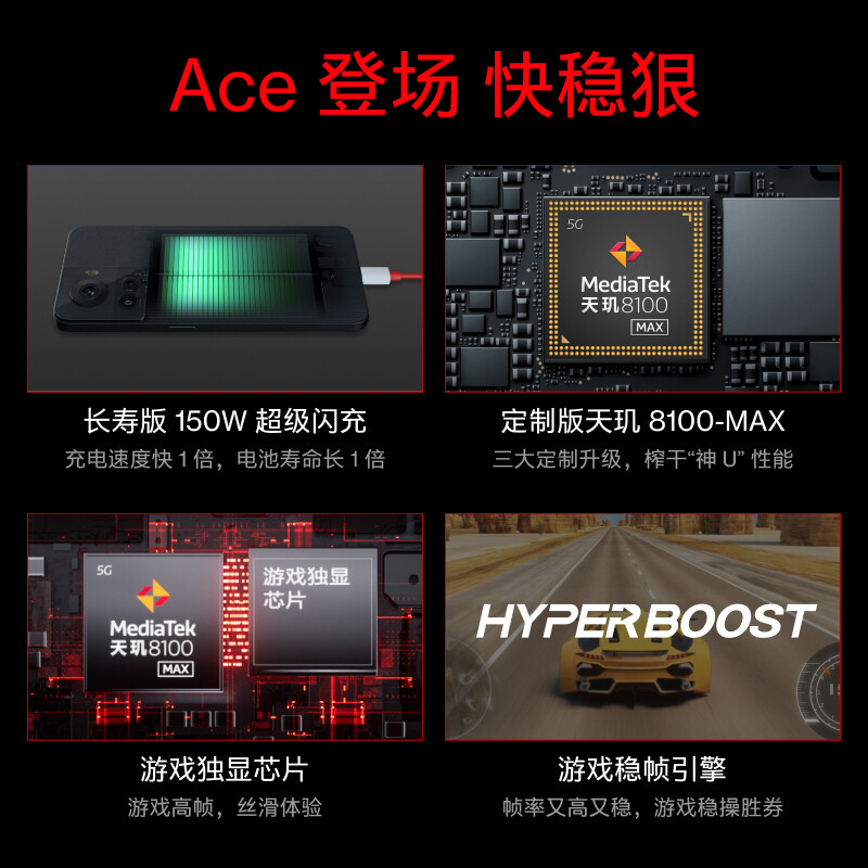 OPPO һ Ace 8GB+256GB  OPPOٷۺ 8100-MAX 150W 120Hz羺ֱ ϷоƬ 5Gֻ