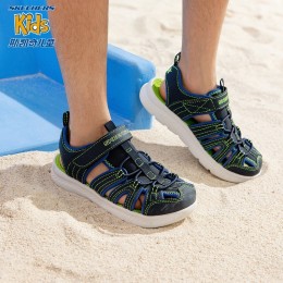 SKECHERS 斯凱奇 C-FLEX SANDAL II 男童涼鞋 400041L/NVLM 海軍藍(lán)色/檸檬色 33.5碼