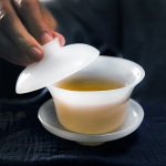 容山堂 茶杯玉瓷主人杯蓋碗公道杯玻璃琉璃個(gè)人單杯功夫茶具 玉瓷蓋碗-天泉