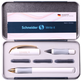 Schneider 施耐德 鋼筆德國進(jìn)口簽字 雙筆頭套裝一筆兩用商務(wù)禮盒裝 金色年華白色