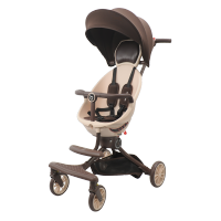 宝宝好v18溜娃神器折叠可坐可躺双向推车高景观减震遛娃婴儿手推车 V18-奶茶色