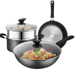 COOKER KING 炊大皇 不粘鍋炒鍋煎鍋湯蒸鍋麥飯石色鍋具套裝電磁爐燃煤明火通用B50052