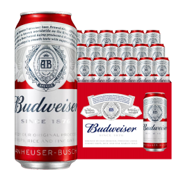 Budweiser 百威 淡色拉格啤酒450ml*18聽（新老版本隨機(jī)發(fā)貨）情人節(jié)送禮