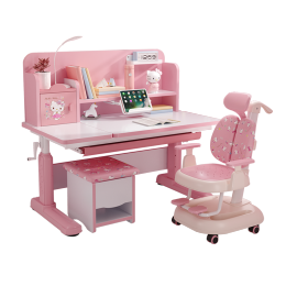 PLUS會(huì)員：Hello Kitty 凱蒂貓 XB100 兒童學(xué)習(xí)桌椅 0.8M抗醛桌面+腳踏支撐+雙背椅 粉