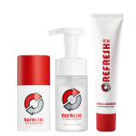 Refresh 珂岸 華熙生物男士氨基酸洗面奶玻尿酸精華乳面霜套組 潔面100ml+精華50g+素顏霜30g