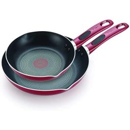 Tefal 特福 T-fal Excite 不粘锅洗碗机清洗烤箱炊具套装 里约红 8 Inch and 10.5 Inch B039S264