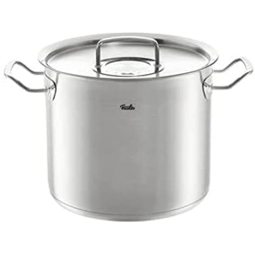 Fissler 菲仕乐 original-profi 系列平底炖煮锅（直径20 厘米，5.2 升）由不锈钢制成，包括金属盖，内部刻度