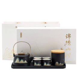 京东京造 茶具整套 套装手绘功夫茶壶茶盘提梁壶 7件套【礼盒装】