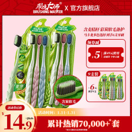 刷牙大師家庭裝大麥6支裝竹炭軟毛細(xì)毛小頭成人家用麥芽清潔牙刷