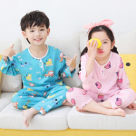 兒童睡衣夏季薄款棉綢男孩女孩小孩男童空調(diào)服寶寶綿綢女童家居服