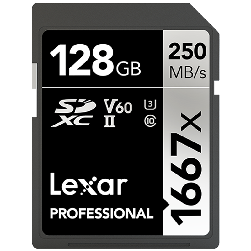 雷克沙（Lexar）128GB SD存储卡 U3 V60 4K数码相机内存卡 读250MB/s 写120MB/s 双排金手指（1667x Pro）