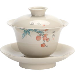 GOLD AND JADES 金鑲玉 復(fù)古草木灰釉勵志蓋碗 9.5cm*12cm