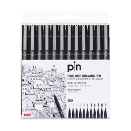 uni 三菱鉛筆 水性繪圖針管筆 PIN-200美術漫畫設計描邊描線筆勾線筆 黑色 12支套裝