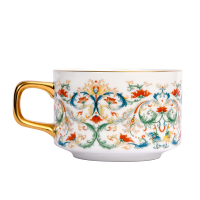 中国国家博物馆缠枝纹咖啡杯喝水茶杯碟子勺子套装创意文创水杯陶瓷生日礼物 粉彩