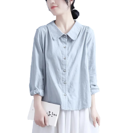 PLUS會員：子牧棉麻 女士提花長袖襯衫 Z23CA000009
