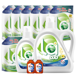 威露士清可新洗衣液柠檬香20.24斤（瓶2L+1L+袋1L*7+消毒液60ml*2）除螨