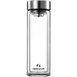 希诺（HEENOOR） 希诺玻璃杯双层官方直售男女士家用高档泡茶杯透明隔热车载水杯 本色-礼盒包装 335ml