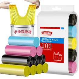 SODOLIKE 尚島宜家 背心手提式垃圾袋100只中號加厚50*65cm*5卷黑色 100只彩色