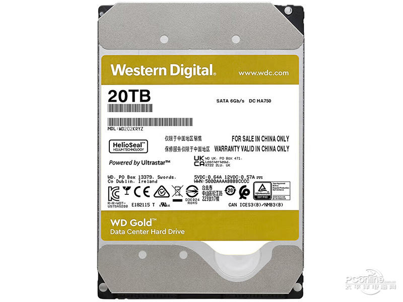 西部数据金盘 20TB 7200转 512M SATA 硬盘(WD202KRYZ) 主图