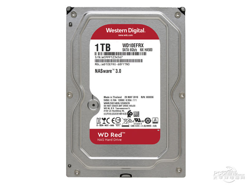 西部数据红盘Plus 1TB 64M SATA 硬盘(WD10EFRX)