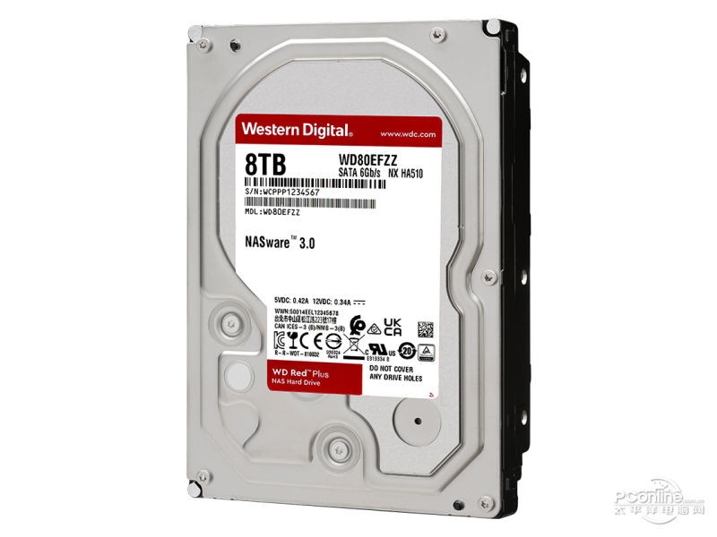 西部数据红盘Plus 8TB 128M SATA3硬盘(WD80EFZZ)