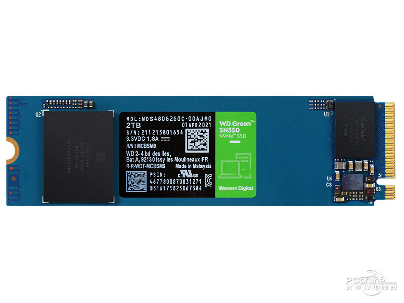 西部数据WD Green SN350 2TB M.2 SSD 正面