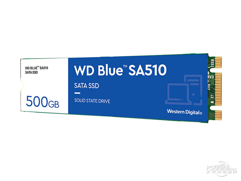 西部数据WD Blue SA510 500GB SATA M.2 SSD45度正面