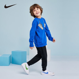 Nike 耐克小童装男童卫衣套装2022春秋儿童舒适毛圈圆领卫衣长裤2件套 土耳其蓝/正黑色 120(6)