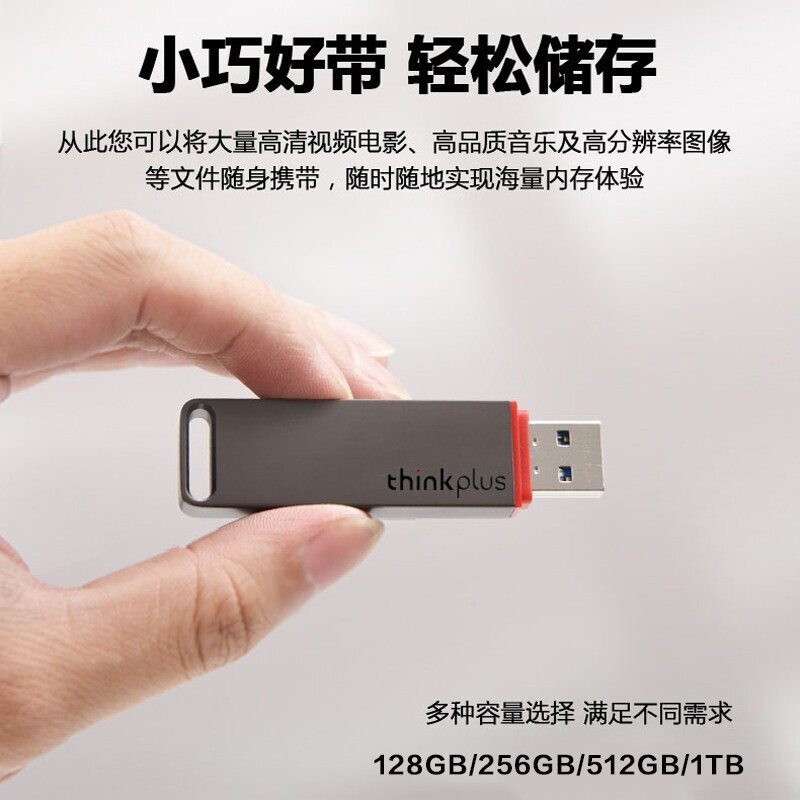 ThinkPlus 移动固态闪存盘 高速接口 超极速传输金属商务优盘 读速高达430MB/s TU100 Pro 灰色【256G】USB3.1