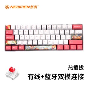 新贵（Newmen）GM610 机械键盘有线/无线蓝牙键盘 办公游戏键盘 61键PBT键帽热插拔RGB背光键盘 红轴