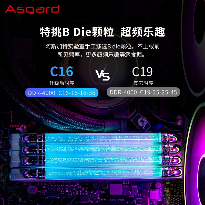 阿斯加特（Asgard）16GB(8Gx2)套装 DDR4 4000 台式机内存条 RGB灯条 洛基LOKI系列 特挑B-die颗粒（C16）