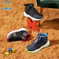 Skechers斯凯奇男女童棉鞋儿童雪地靴冬季厚实保暖中帮大童二棉鞋8701647L 男童-黑色-多彩色-BKMT 27.5码