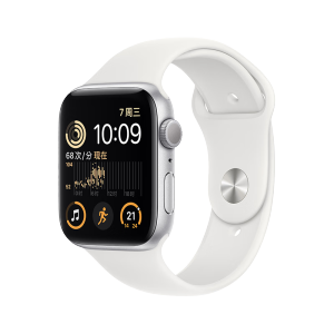 Apple Watch SE 2022款智能手表GPS款44毫米银色铝金属表壳白色运动型表带 MNK23CH/A