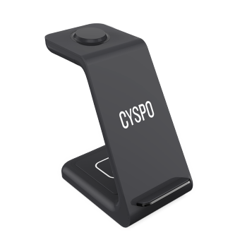 CYSPO 三合一无线充电器华为苹果快充支架适用华为手表/iPhone14 Pro Max/13/iwatch8/airpods耳机小米 黑色 赠QC3.0充电头+快充线  手机+耳机+苹果手表款