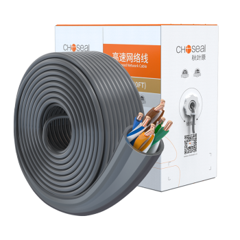 秋叶原（CHOSEAL）原装超五类网线【工程版】CAT5e纯铜线芯综合布线POE供电非屏蔽网络线灰色305米QS2608AT305S