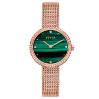 飞亚达（FIYTA）倾城系列女士石英表时尚纤薄INS风玫瑰金编织带镶钻贝母手表礼物 奇幻绿