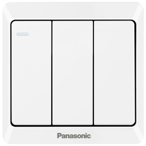 松下（Panasonic）开关插座 带荧光三开单控开关面板 86型墙壁开关 雅悦白WMWA515-N