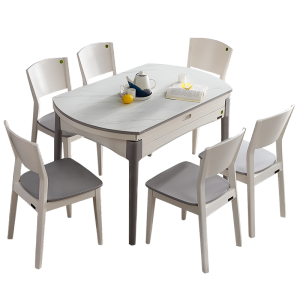 全友家居 餐桌椅 现代简约餐桌椅 可伸缩折叠岩板/钢化玻璃餐桌DW1028A 气质灰 餐桌1.3米+餐椅*6