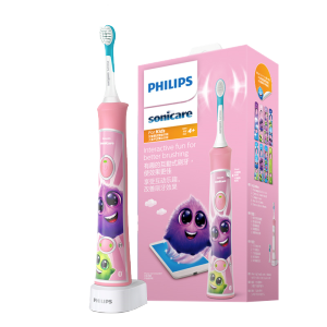 飞利浦儿童电动牙刷男女生蓝牙版2种模式自带2支迷你刷头+8款多彩贴纸 粉色HX6352/43