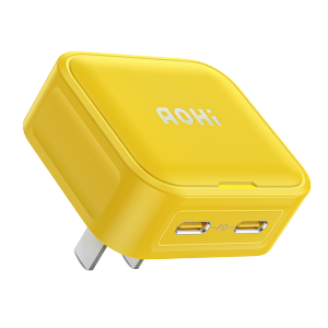 Aohi 充电器苹果40W同芯双Type-C口PD快充AC墙插适用苹果14iPhone13/12ProMax/iPad手表 黄色