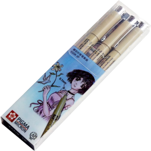 日本Sakura进口樱花针管笔套装防水勾线笔绘图笔手绘漫画学生设计动漫专用黑色简易画笔樱花牌彩色针笔 XFVK-3P书法秀丽笔