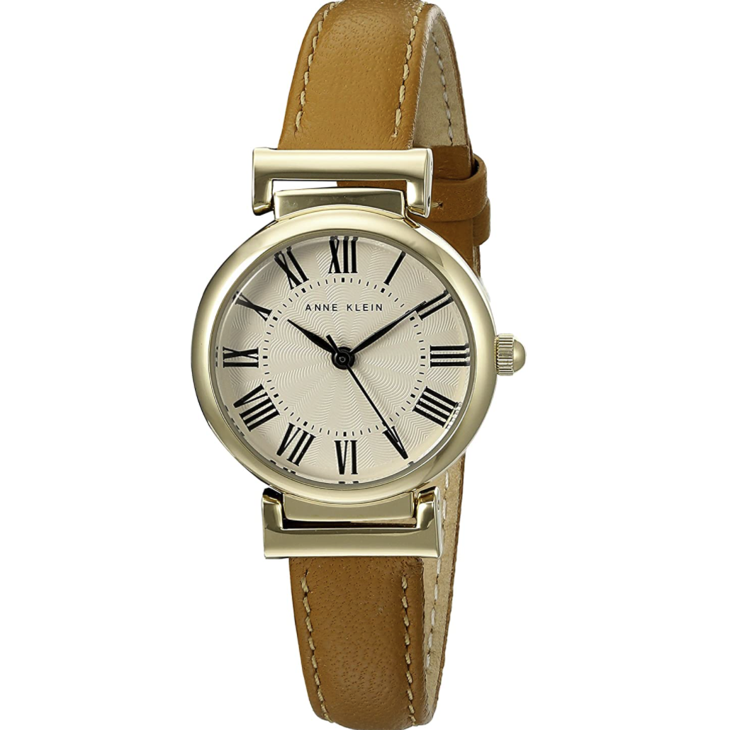 anne klein 女士皮革表带手表,brown/gold 17414元