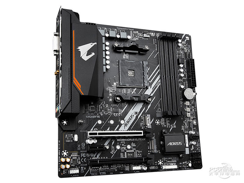 技嘉B550M AORUS ELITE AX45度正面