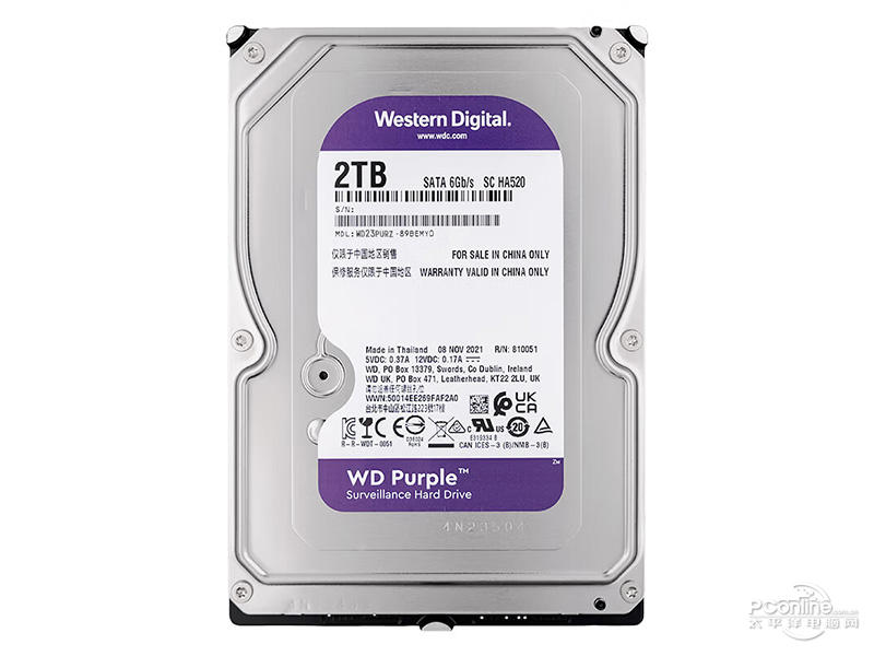 西部数据紫盘 2TB 64MB SATA 硬盘(WD23PURZ)主图