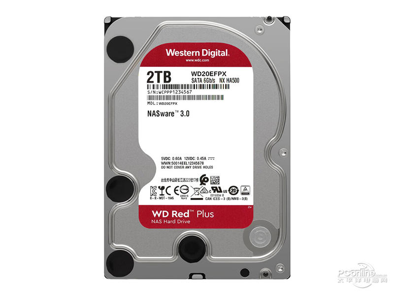 西部数据红盘Plus 2TB 5400转 64MB SATA硬盘(WD20EFPX)