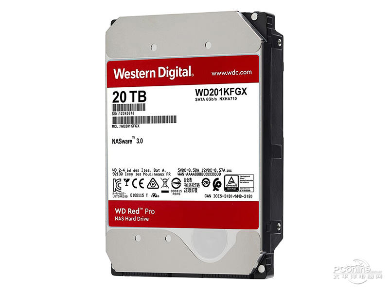 西部数据红盘Pro 20TB 7200转 512M SATA硬盘(WD201KFGX)