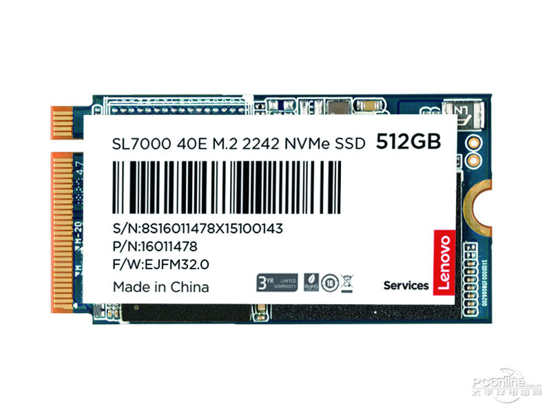 联想SL7000 40E 512GB M.2 2242 SSD 正面