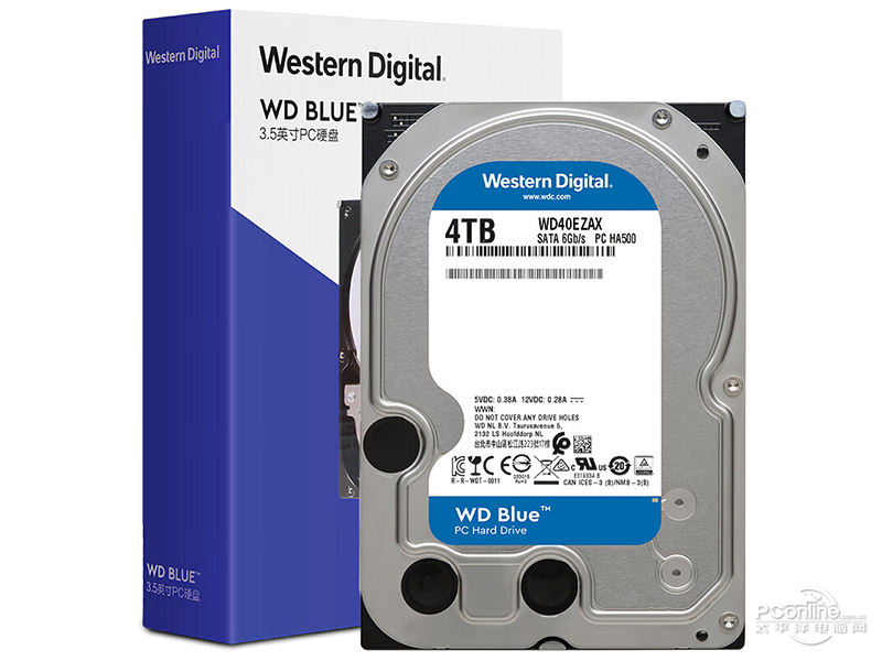 西部数据蓝盘 4TB 5400转 256MB SATA3 硬盘(WD40EZAX) 主图